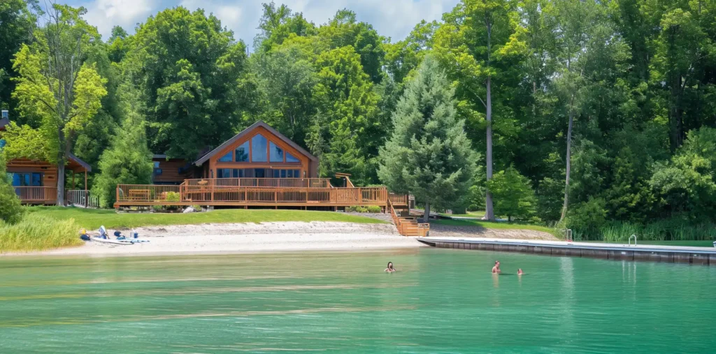 well maintained beach & home on a Michigan lake shore. 