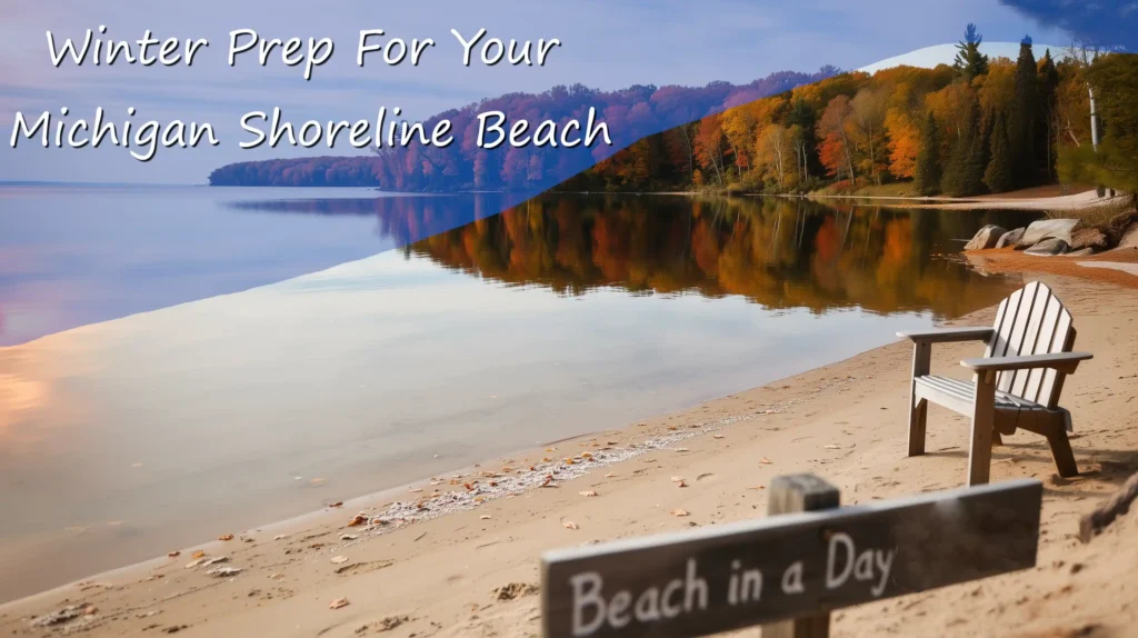 a typical Michigan beach getting prepared for the winter season to protect it from ice pressure, erosion, and heaving.